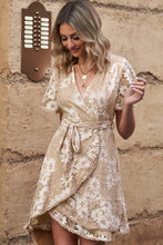 Load image into Gallery viewer, Tie Waist Surplice Neck Pom-Pom Trim Dress