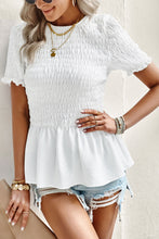 Load image into Gallery viewer, Smocked Round Neck Peplum Blouse