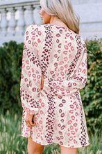 Load image into Gallery viewer, Leopard V-Neck Balloon Sleeve Babydoll Dress