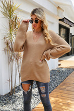 Load image into Gallery viewer, Rib-Knit V-Neck Tunic Sweater
