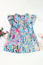 Load image into Gallery viewer, Printed Tie Neck Butterfly Sleeve Babydoll Top