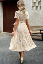 Load image into Gallery viewer, Floral Surplice Neck Tie Waist Slit Dress