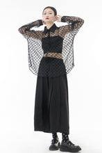 Load image into Gallery viewer, Checkered Curved Hem Button Down Sheer Shirt