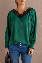 Load image into Gallery viewer, Lace Trim Lantern Sleeve Blouse