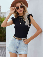 Load image into Gallery viewer, Flutter Sleeve Mock Neck Ribbed Top