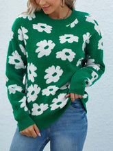 Load image into Gallery viewer, Floral Ribbed Trim Knit Sweater
