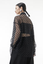 Load image into Gallery viewer, Checkered Curved Hem Button Down Sheer Shirt