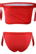 Load image into Gallery viewer, Tassel Tie Off-Shoulder Bikini Set