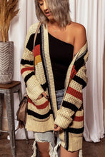 Load image into Gallery viewer, Striped Open Front Dropped Shoulder Longline Cardigan