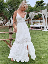 Load image into Gallery viewer, Plunge Button Front Eyelet Maxi Dress