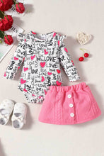 Load image into Gallery viewer, Baby Girl Letter Print Bodysuit and Knit Skirt Set