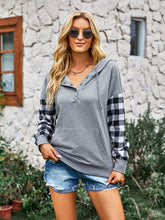 Load image into Gallery viewer, Plaid Quarter Snap Drawstring Detail Hoodie