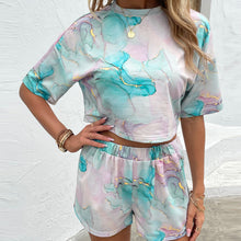Load image into Gallery viewer, Printed Round Neck Dropped Shoulder Half Sleeve Top and Shorts Set