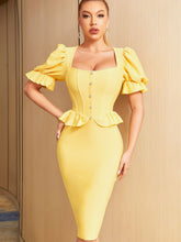 Load image into Gallery viewer, Square Neck Flounce Sleeve Ruffle Trim Dress