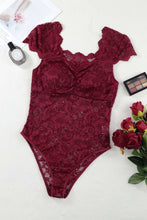 Load image into Gallery viewer, Ruched Sweetheart Neck Lace Bodysuit
