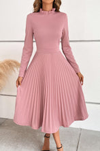 Load image into Gallery viewer, Ruffle Collar Pleated Long Sleeve Dress