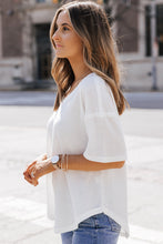 Load image into Gallery viewer, Waffle-Knit V-Neck Dropped Shoulder Blouse