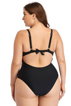 Load image into Gallery viewer, Plus Size Spliced Mesh Tie-Back One-Piece Swimsuit
