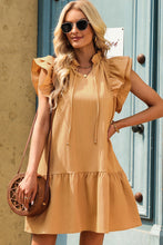 Load image into Gallery viewer, Ruffle Shoulder Tie-Neck Tiered Dress