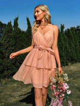 Load image into Gallery viewer, Tie Belt Surplice Spaghetti Strap Layered Dress