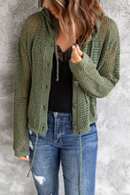 Load image into Gallery viewer, Button-Up Drawstring Detail Openwork Hooded Cardigan