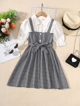 Load image into Gallery viewer, Girls Houndstooth Faux Layered Puff Sleeve Dress
