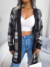 Load image into Gallery viewer, Plaid Open Front Ribbed Trim Longline Cardigan