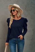 Load image into Gallery viewer, Waffle-Knit Puff Sleeve Round Neck Top