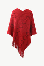 Load image into Gallery viewer, Pearl Trim V-Neck Fringe Hem Poncho