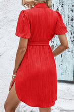 Load image into Gallery viewer, Textured Tie Belt Short Sleeve Dress