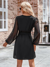Load image into Gallery viewer, Tied Swiss Dot Long Sleeve Mini Dress