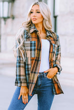 Load image into Gallery viewer, Plaid Curved Hem Shirt Jacket with Breast Pockets