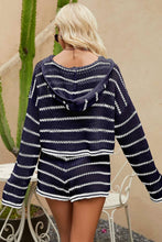 Load image into Gallery viewer, Striped Openwork Knit Hoodie and Shorts Set