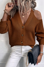 Load image into Gallery viewer, Cold-Shoulder Button-Up Rib-Knit Cardigan