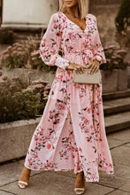 Load image into Gallery viewer, Floral Side Split Belted Puff Sleeve Maxi Dress