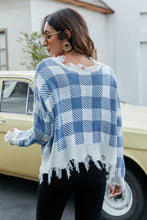 Load image into Gallery viewer, Plaid Frayed Trim V-Neck Sweater