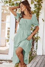Load image into Gallery viewer, Plaid Cutout Square Neck Smocked Dress