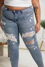 Load image into Gallery viewer, Judy Blue Destroyed Lace Patch Skinny Jeans | DIBS LACE
