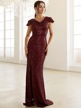 Load image into Gallery viewer, Sequin Capped Sleeve Split Dress