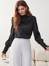 Load image into Gallery viewer, Leopard Smocked Frill Neck Puff Sleeve Blouse