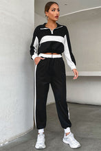 Load image into Gallery viewer, Striped Half Zip Cropped Sweatshirt and Joggers Set