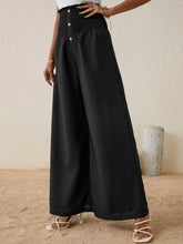 Load image into Gallery viewer, High Smocked Waist Buttoned Relax Fit Long Pants
