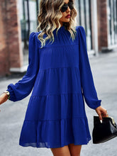 Load image into Gallery viewer, Frill Neck Puff Sleeve Tiered Dress