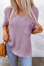 Load image into Gallery viewer, Side Slit V-Neck Short Sleeve Sweater