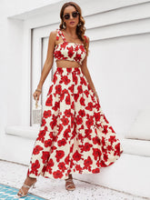 Load image into Gallery viewer, Floral Tie Shoulder Top and Tiered Maxi Skirt Set