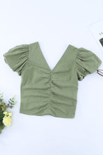 Load image into Gallery viewer, Ruched Short Puff Sleeve Cropped Top