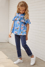Load image into Gallery viewer, Girls Floral Cold-Shoulder Ruffled Top