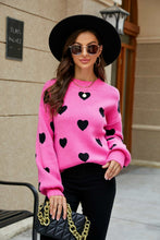 Load image into Gallery viewer, Heart Pattern Lantern Sleeve Sweater