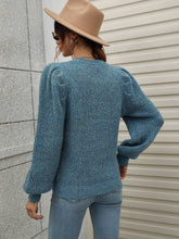 Load image into Gallery viewer, Heathered Long Lantern Sleeve Rib-Knit Sweater