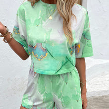 Load image into Gallery viewer, Printed Round Neck Dropped Shoulder Half Sleeve Top and Shorts Set